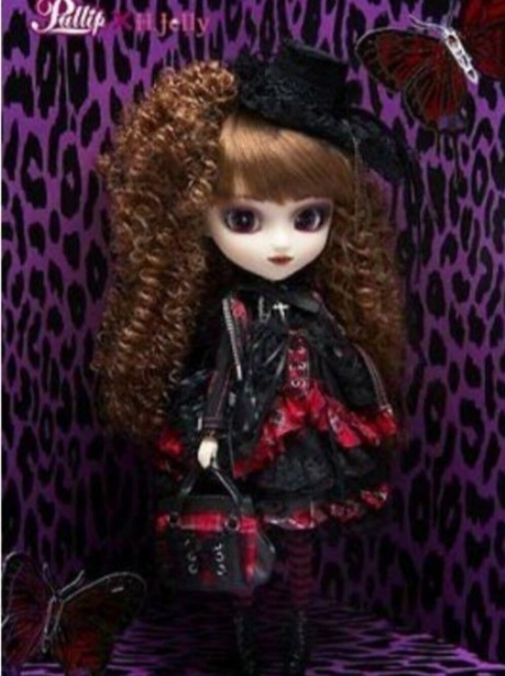 Pullip H.Jelly Gothic Red & Black Doll with Curly Brown Hair
